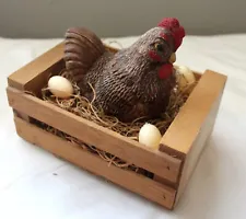 WOOD CRATED CHICKEN WITH FAUX EGGS FARM COUNTRYSIDE