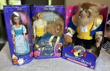 Disney's Beauty and the Beast Dolls The Beast, Belle, Mattel 1991 Vintage Set 3