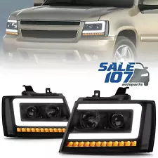 For 07-14 Tahoe Suburban LED Sequential Signal Projector Headlight Black (For: 2011 Suburban 2500)