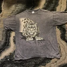 Snow Leopard T-Shirt XL Tie Dye Black Gray Single Stitch Vtg 90's Harlequin