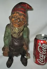 ANTIQUE HUBLEY U.S.A. CAST IRON GNOME w/ SHOVEL GARDEN ART STATUE DOOR DOORSTOP