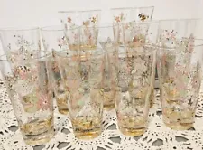 Vtg, MCM 11 Gold, and Pink Floral Drinking Glasses. Timeless. 3 Sizes