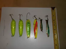 LOT OF 6 TROLLING SPOONS FISHING LURES WALLEYE SALMON TROUT GREAT COLORS