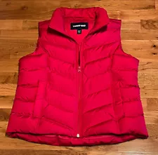 Lands End Womens Puffer Vest Down Fill Feathers Full Zip Pockets Red M/P 10-12