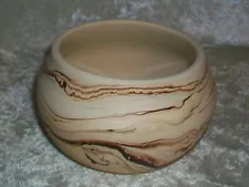 Vintage Nemadji Round Brown Marble Swirl Art Pottery Bowl Planter Minnesota USA