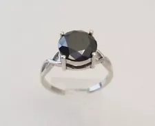 925 Sterling Silver 3.75Ct. Black Carbonado Diamond Solitaire Engagement Ring