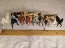 16 Vintage Toy Plastic Playset Figures ~ 9 Marx Horses, 3 are Marbalized Silver