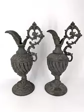 "English Victorian Hearth Urns" Pair Smelter or Cast Iron 14" Tall (SEE COND)