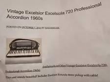 Excelsior Excelsiola 720 Professional Accordion Instrument Authentic Vintage