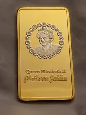 Queen Elizabeth II Gold Silver Bar Platinum Jubilee King Charles III 2022 Retro