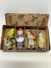 Antique Mini Porcelain Bisque Figures W Box Japan Germany Clown Chicks Girl Boy