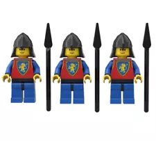 3 LEGO Classic Style Castle Mini-figures Blue Lion Shield Torso Blue People