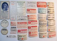 30 Vintage Pharmacy labels new unused various products 9 POISON Lot G