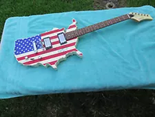 Glen Burton USA Map Guitar Red White And Blue Flag Signed CleanCond no reserve