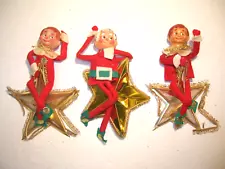 Vintage Three Christmas Felt Pixie Elf Ornaments Japan !!