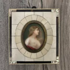 Antique MINIATURE HAND PAINTED PORTRAITS - PRETTY LADY