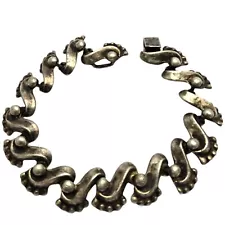 Unique 1950s Gerardo Lopez Taxco Mexico Sterling Silver Wave Scroll Bracelet