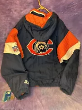 Vintage Starter Chicago Bears Half Zip Pullover Jacket With Hood With Tags