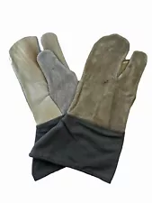 Swedish Army Leather Suede Work Gloves 3 Finger Mitts Used