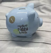 My First Piggy Bank Ceramic Blue Boy Baby Child’s Pig Money 9” x 7” x 6”