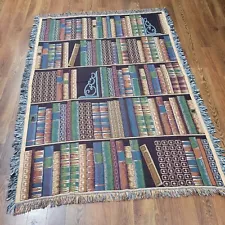 Tapestry Fringe Woven Throw Blanket Library Books Shelves 74 X 52