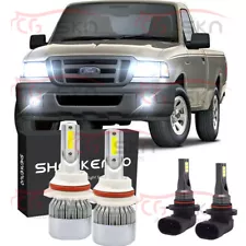 For Ford Ranger 2001-2011 -4X 6000K LED Headlight High Low Beam + Fog Light Bulb