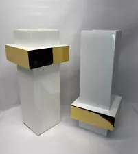 Pair Of Modern Decorative Vases Gold White Square Large Composite Material NEW