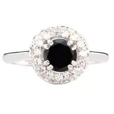 1.50Ct Round Cut Natural Black Diamond Solitaire With Accents Ring In 925 Silver