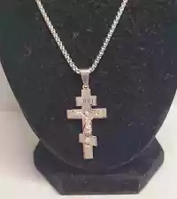 Stainless steel gold or silver Eastern Orthodox cross necklace