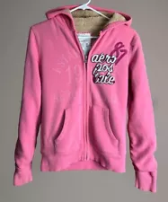 Aeropostale Woman’s Pink Faux Fur Full Zip Hoodie Sweater Sz Medium