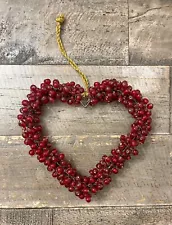 Red Bead & Wire Wrapped Ornament Wreath Wall Hanging Valentines Day 5”