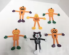 6 Halloween Bendable Bendy Figures Pumpkins Candy Corn Black Cat Christian Jesus