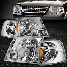 FOR 02-05 FORD EXPLORER CHROME HOUSING AMBER CORNER HEADLIGHT REPLACEMENT LAMPS