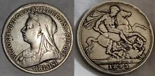 1893 Solid Silver Antique Queen Victoria Crown Coin Vintage 0.925 Sterling Old