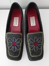 Vintage Freeport Womens 9 Wool Cache Loafers Floral Embroidered Gray Shoes Sale