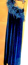 Gina Bacconi Party Teal / Green Velvet Ostrich Feather Trim Dress UK Size 14