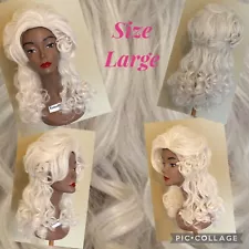 Synthetic Wig Long Curly White Size Large Shampooed/Conditioned Adjustable P-10