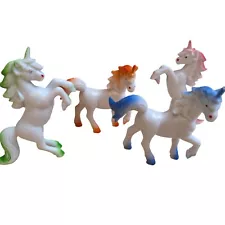 White & Colorful Plastic PVC toy Unicorns Blue Green Pink Orange lot 4 posed