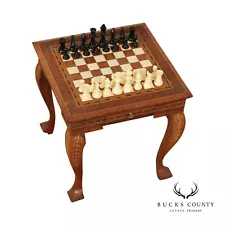 Vintage Moroccan Carved and Inlaid Chess Game Table