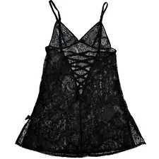 Victoria’s Secret Lingerie Nightie Womens XS Black Stretch Sheer Lace Bows