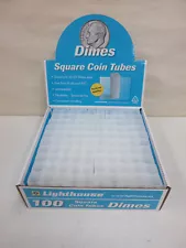 Box of 100 Lighthouse Square Coin Tubes Dimes Barber Mercury Roosevelt 18mm