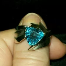 14KWG 3+ Ct Blue Trillion Topaz Engagement/Birthstone/Cocktail Ring 9.75