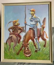 Oil Painting On Canvas Whimsical "Don Quixote and Sancho Panza " - framed