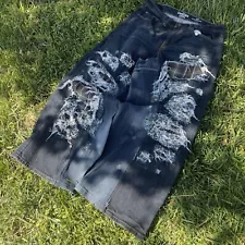 y2k grunge custom upcycled distressed baggy wide leg skater jeans