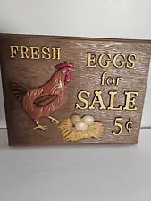 Vintage Hand Painted Ceramic Sign/Shelf Sitter/Hanging Fresh Eggs for Sale 5 c