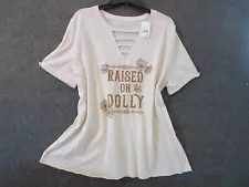 Cato Raised on Dolly Parton T Shirt Size XL Beige Graphic Cut Out Neck Top NEW