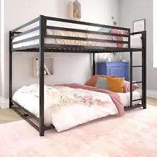 Miles Low Metal Bunk Bed Frame for Kids, With Built-in Ladder, High Guardrail...