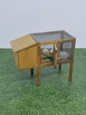 Vtg Artisan Backyard Rabbit Hutch w/ White Rabbits +++ Dollhouse Miniature 1:12