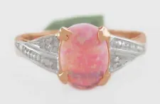 GENUINE 1.03 Cts PINK OPAL & DIAMONDS RING 10k ROSE GOLD -Free Certificate - NWT