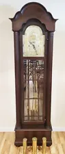 Antique AMERICAN Early 20th C Carved MAHOGANY GRANDFATHER CLOCK by HERSCHEDE Co